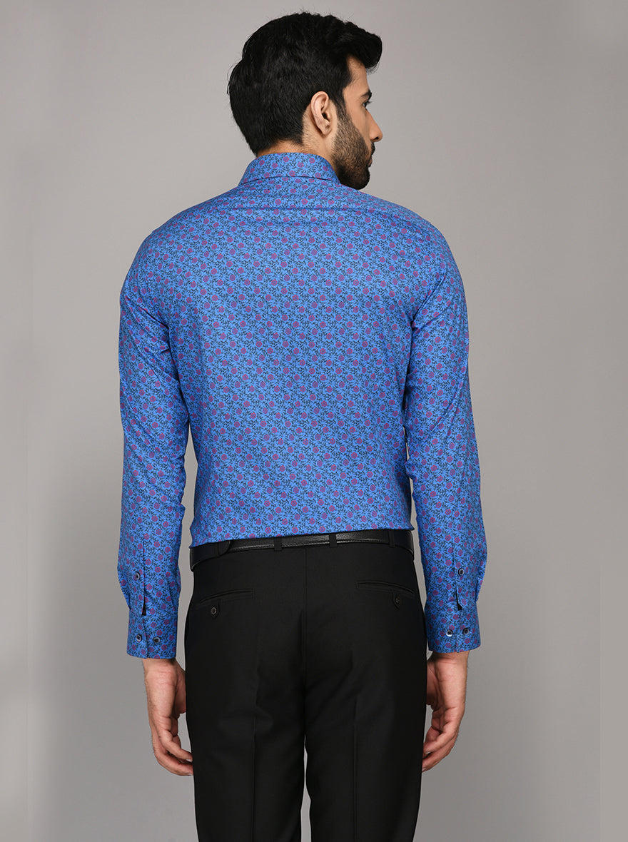 Wyre Blue Printed Slim Fit Evening Wear Shirt