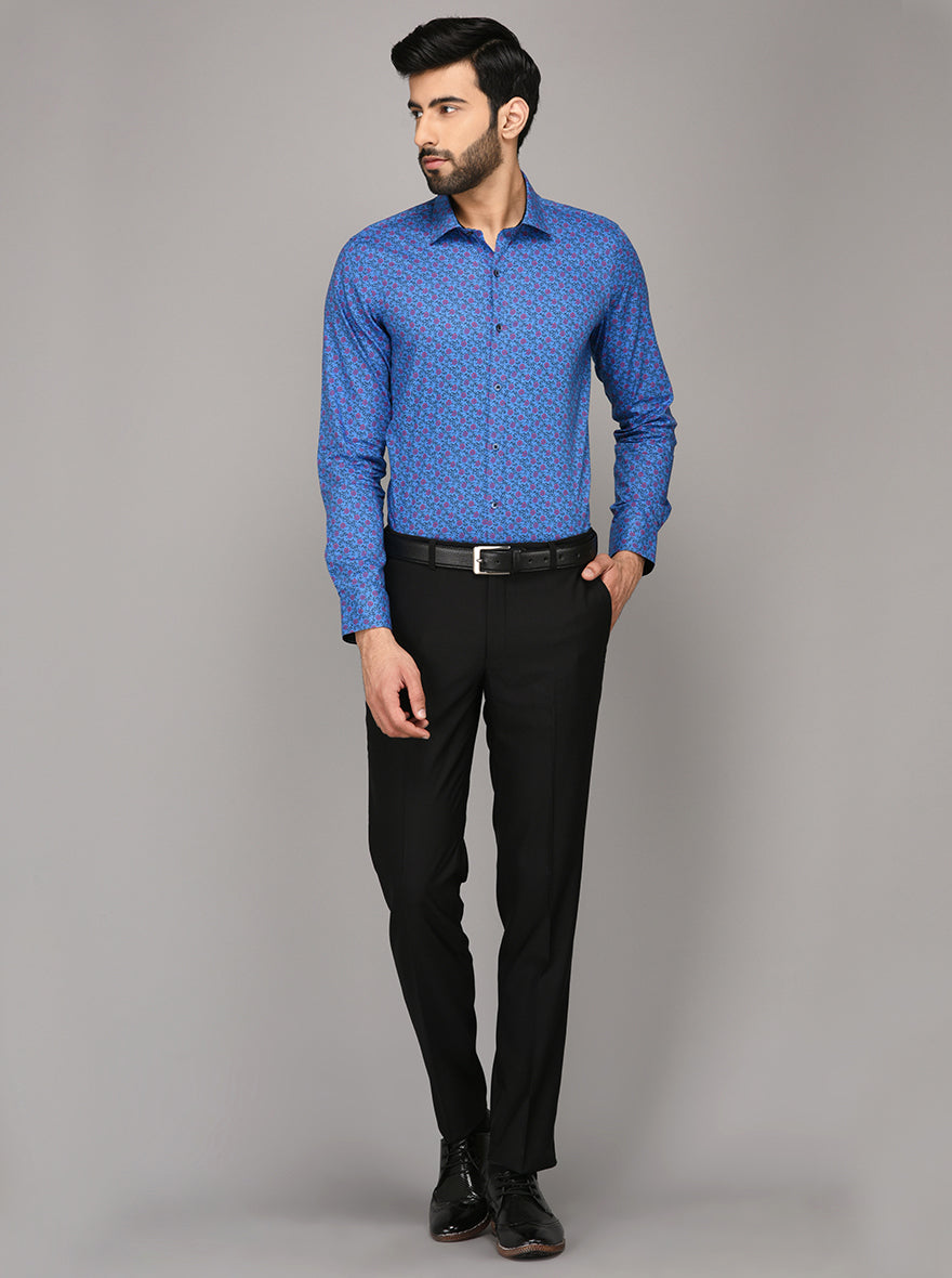 Wyre Blue Printed Slim Fit Evening Wear Shirt