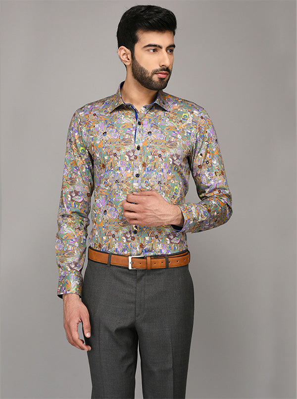 Wyre Multi Colored Printed Slim Fit Evening Wear Shirt