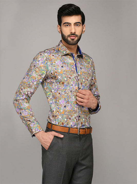 Wyre Multi Colored Printed Slim Fit Evening Wear Shirt