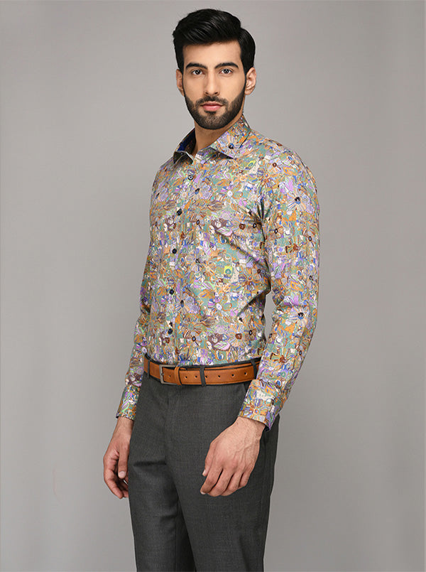 Wyre Multi Colored Printed Slim Fit Evening Wear Shirt