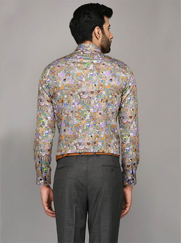 Wyre Multi Colored Printed Slim Fit Evening Wear Shirt