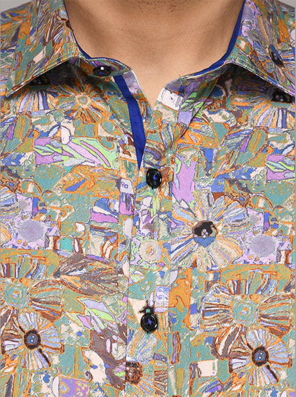 Wyre Multi Colored Printed Slim Fit Evening Wear Shirt