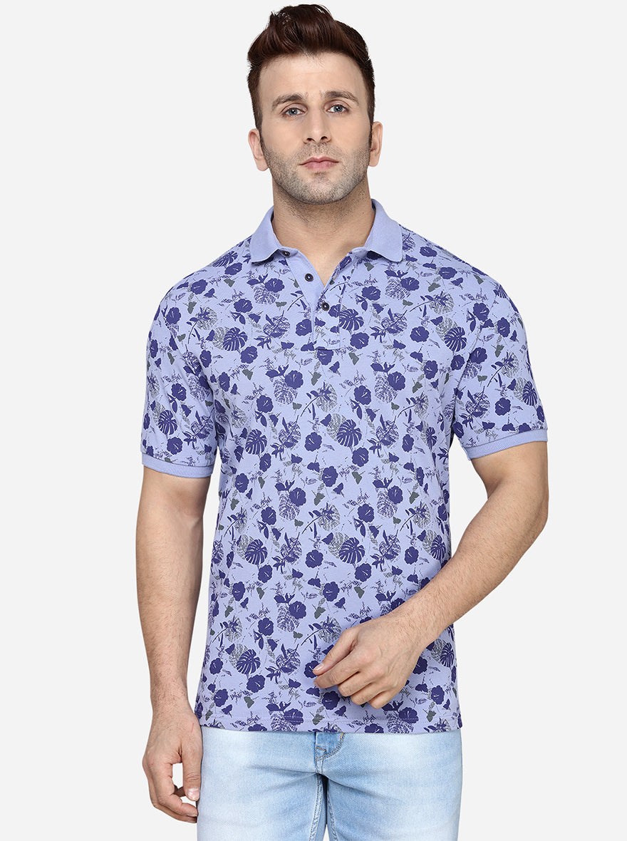 Purple Printed Slim Fit Polo T-Shirt | JadeBlue Sport