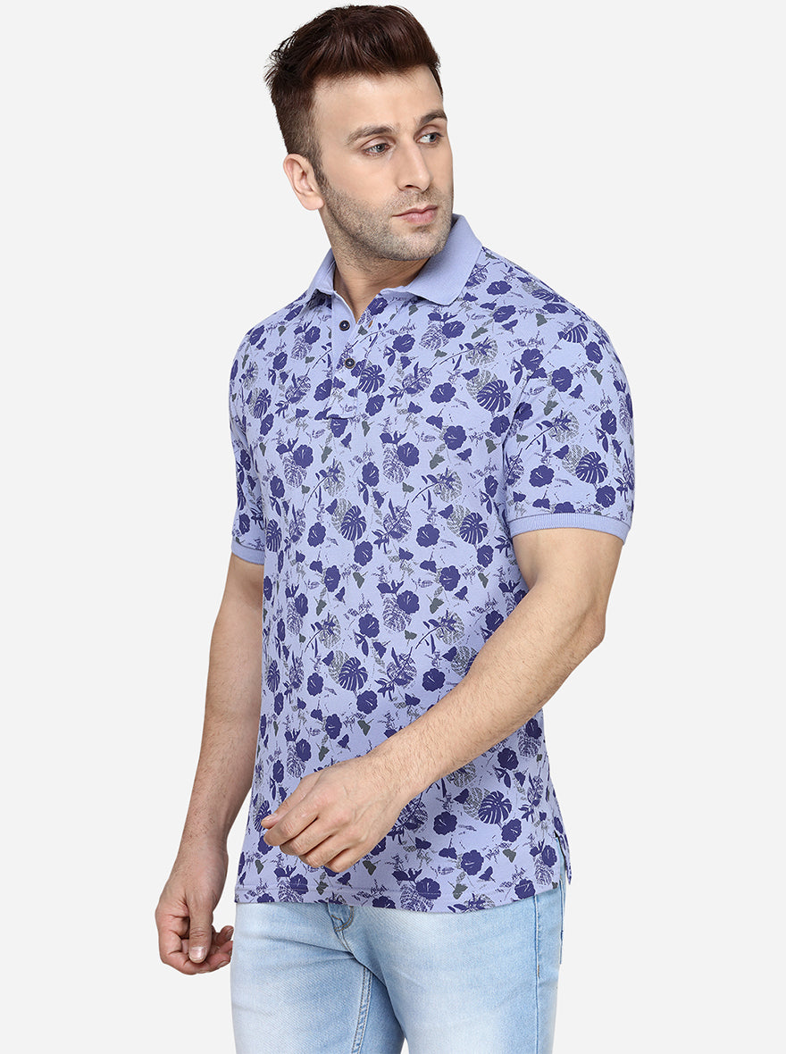 Purple Printed Slim Fit Polo T-Shirt | JadeBlue Sport