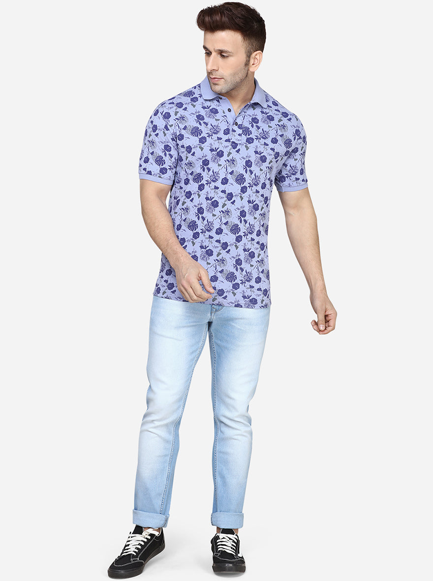 Purple Printed Slim Fit Polo T-Shirt | JadeBlue Sport