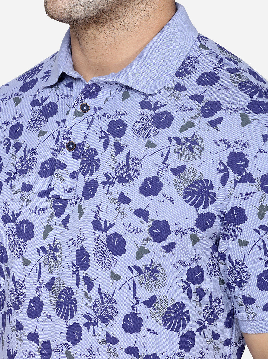 Purple Printed Slim Fit Polo T-Shirt | JadeBlue Sport