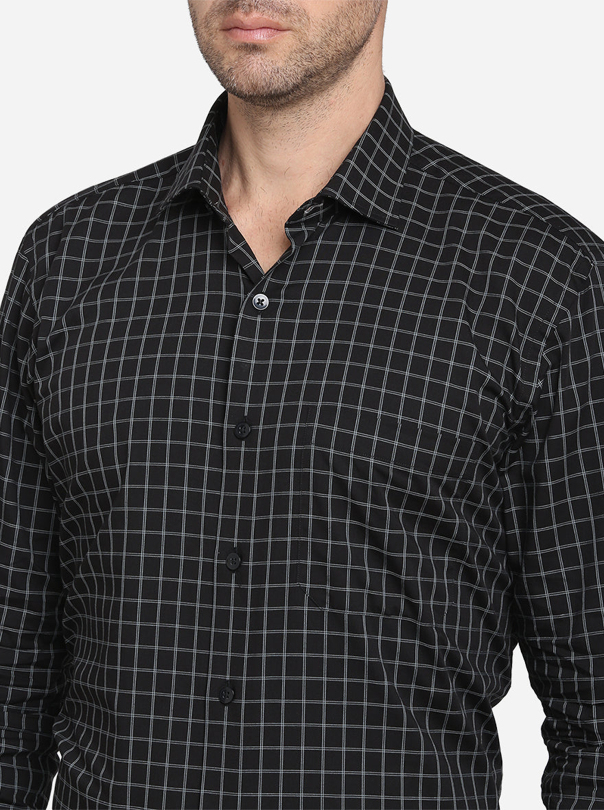 Black & Grey Checked Slim Fit Formal Shirt  | Metal