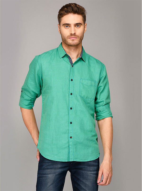 JB Sport Sea Green Slim Fit Casual Shirt