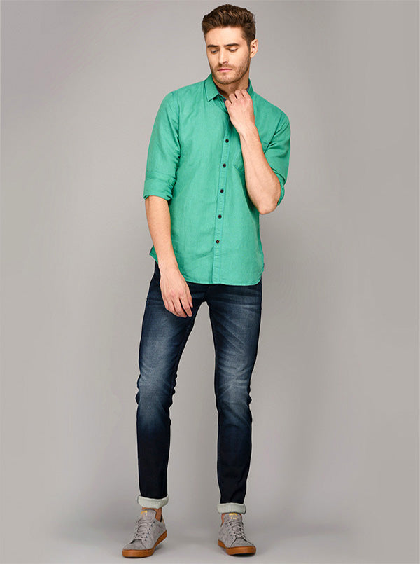 JB Sport Sea Green Slim Fit Casual Shirt