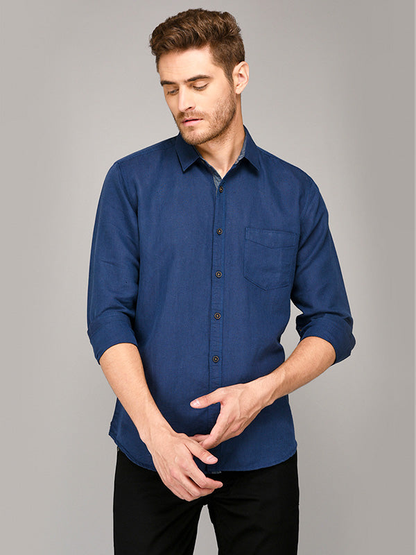 JB Sport Navy Blue Slim Fit Casual Shirt