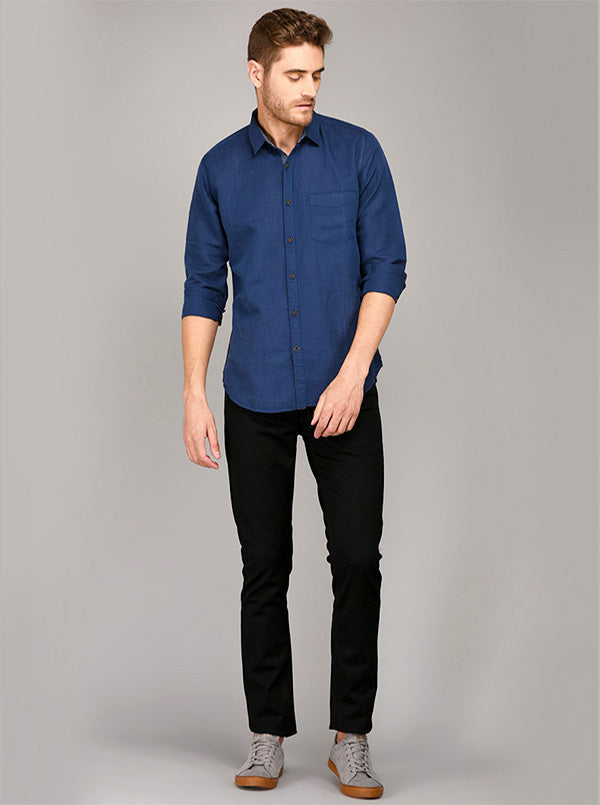 JB Sport Navy Blue Slim Fit Casual Shirt