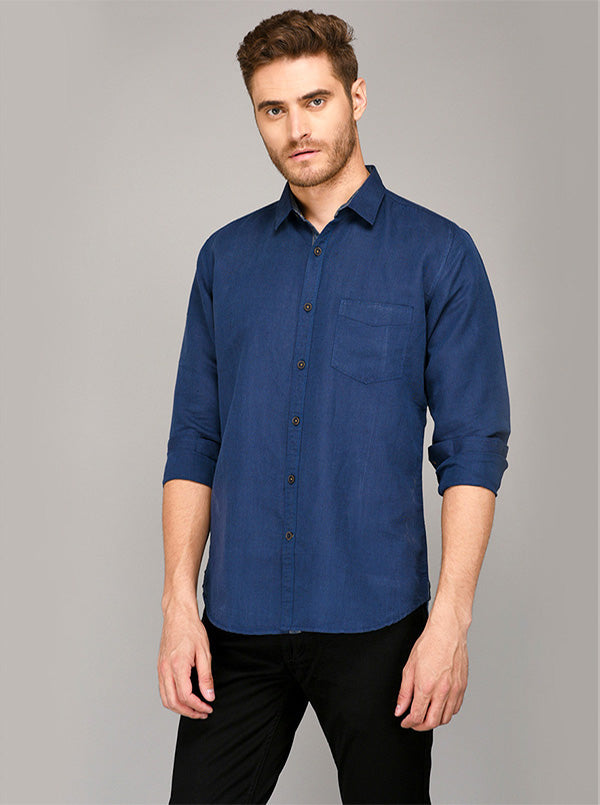 JB Sport Navy Blue Slim Fit Casual Shirt