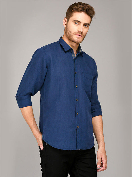 JB Sport Navy Blue Slim Fit Casual Shirt