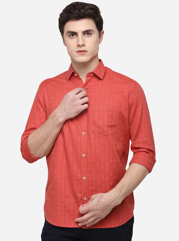 Paprika Red Solid Tailored Fit Casual Shirt | JB Sport