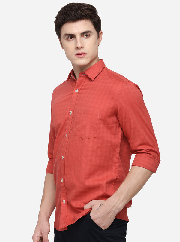 Paprika Red Solid Tailored Fit Casual Shirt | JB Sport