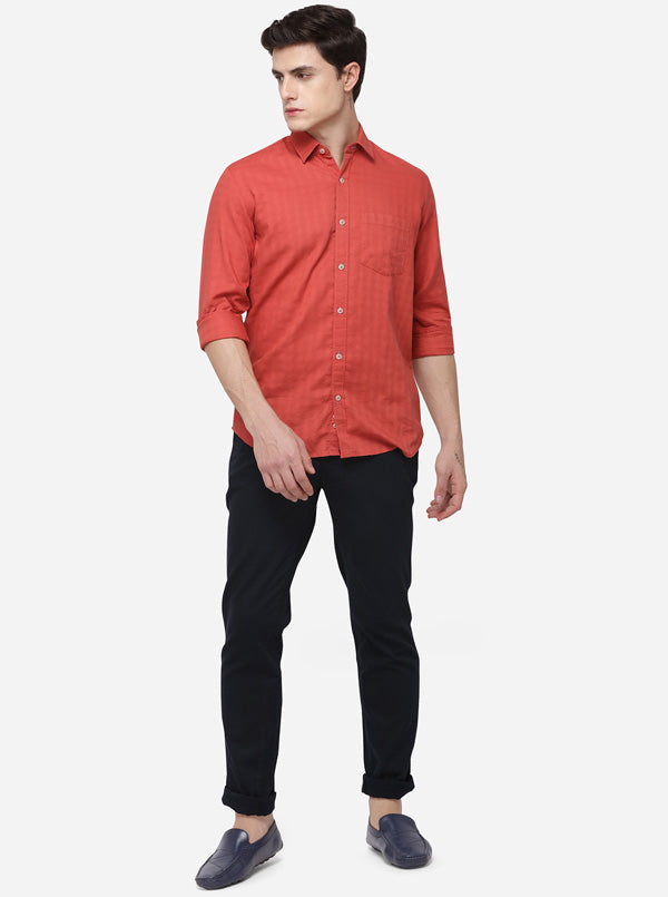Paprika Red Solid Tailored Fit Casual Shirt | JB Sport