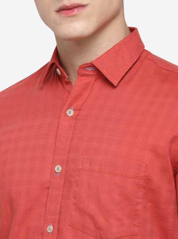 Paprika Red Solid Tailored Fit Casual Shirt | JB Sport