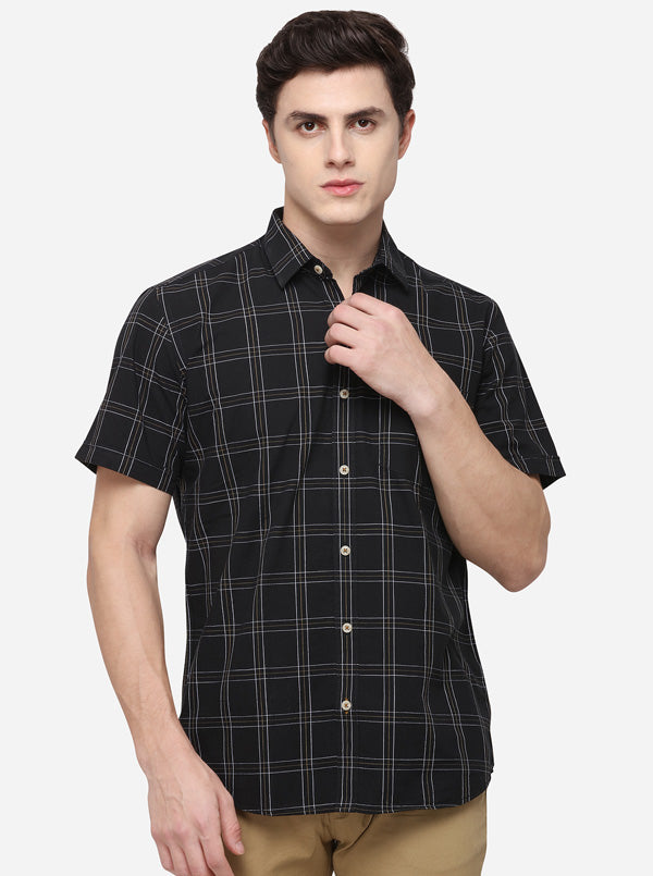 Black Tailored Fit Checked Casual Shirt | JB Sport