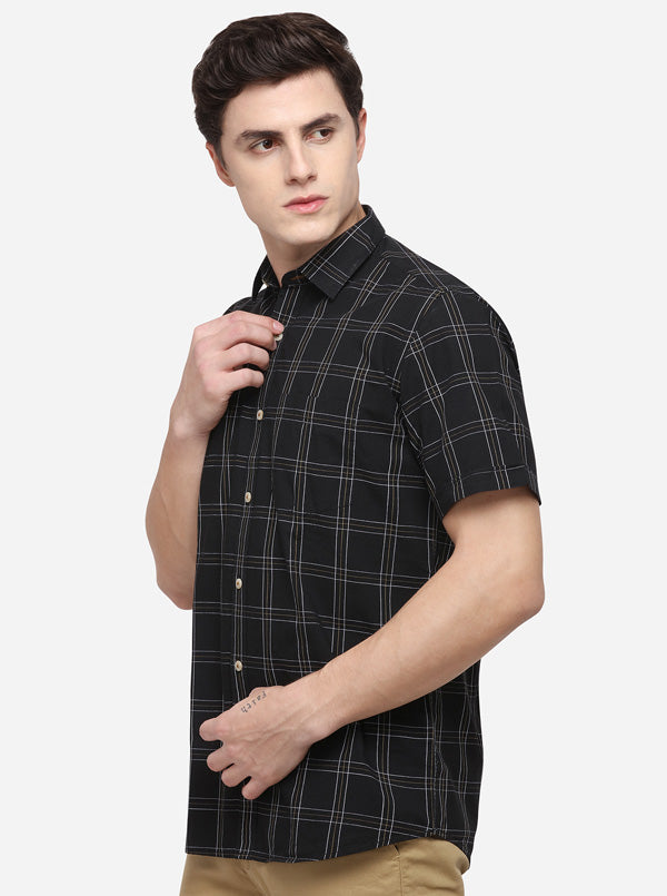 Black Tailored Fit Checked Casual Shirt | JB Sport