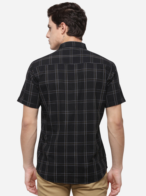 Black Tailored Fit Checked Casual Shirt | JB Sport