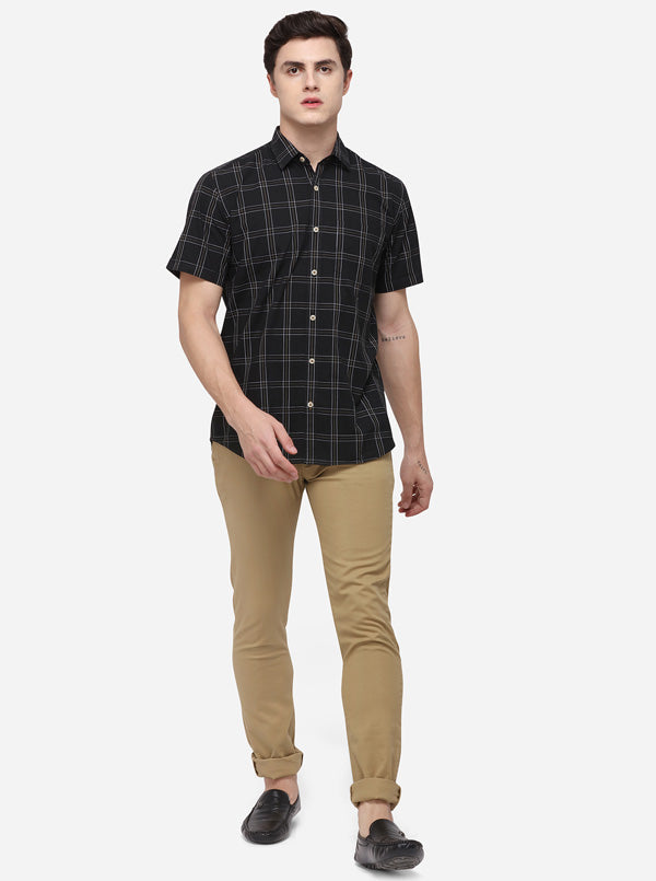 Black Tailored Fit Checked Casual Shirt | JB Sport