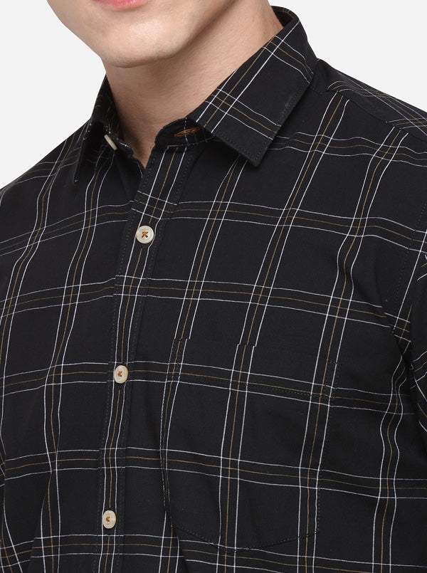 Black Tailored Fit Checked Casual Shirt | JB Sport