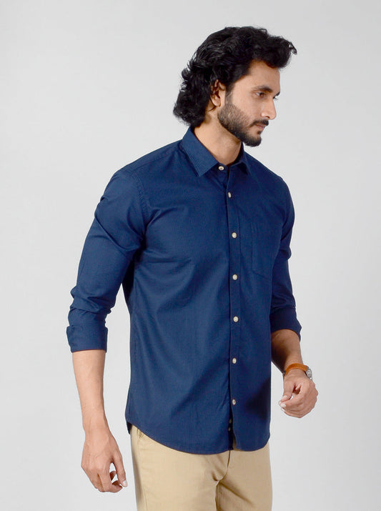 Navy Blue Solid Slim Fit Casual Shirt | JB Sport