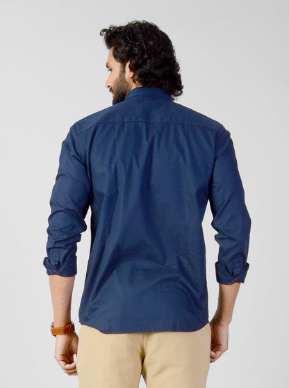 Navy Blue Solid Slim Fit Casual Shirt | JB Sport