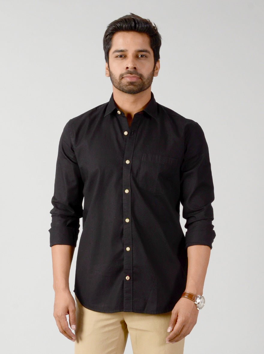 Black Solid Slim Fit Casual Shirt | JB Sport