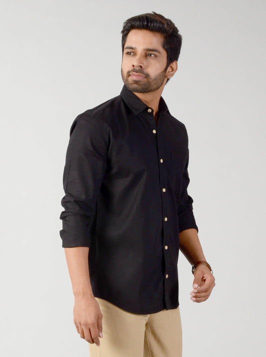 Black Solid Slim Fit Casual Shirt | JB Sport