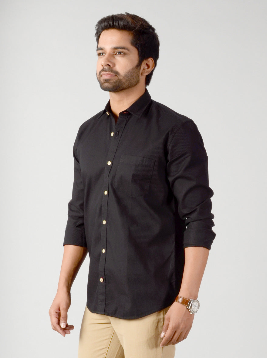 Black Solid Slim Fit Casual Shirt | JB Sport