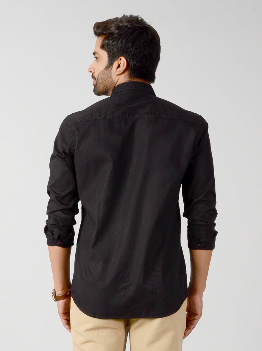 Black Solid Slim Fit Casual Shirt | JB Sport