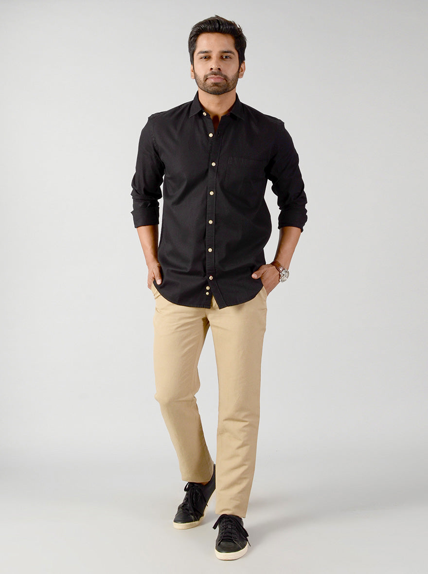 Black Solid Slim Fit Casual Shirt | JB Sport