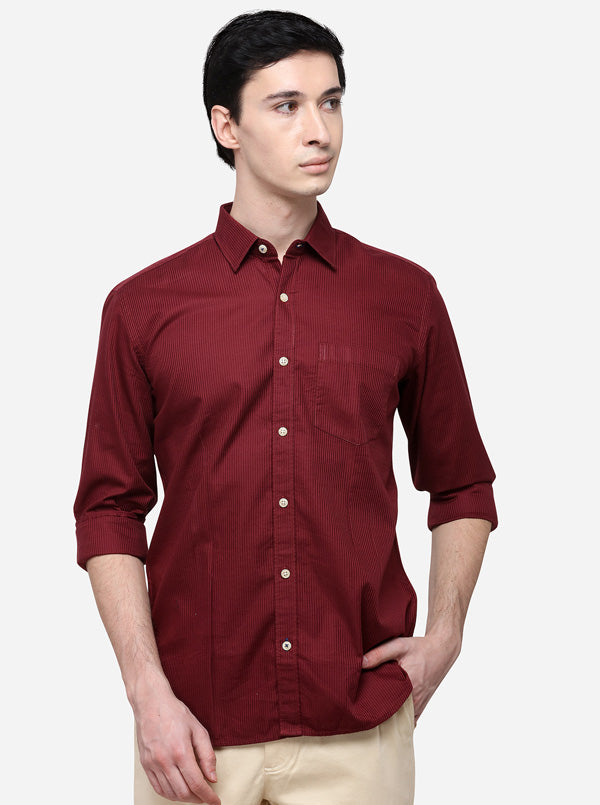 Maroon Tailored Fit Striped Casual Shirt | JB Sport