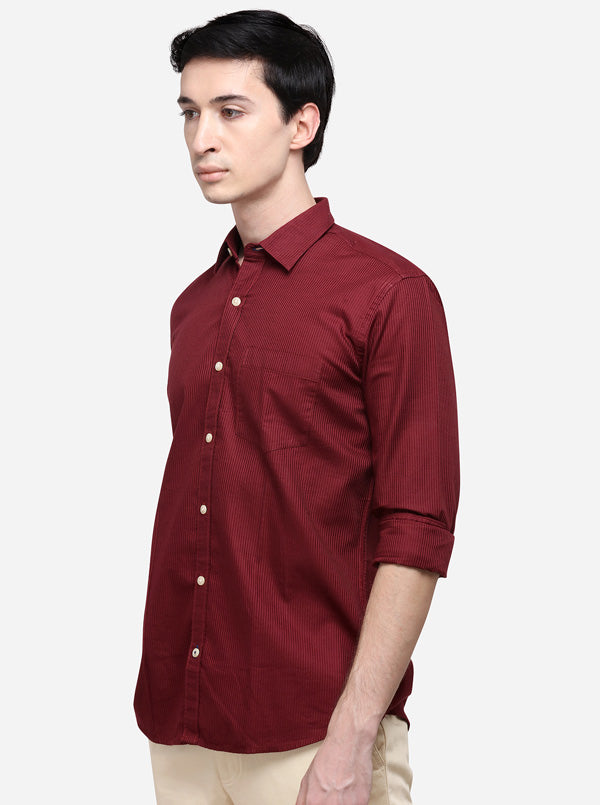 Maroon Tailored Fit Striped Casual Shirt | JB Sport