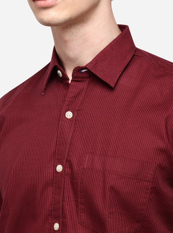 Maroon Tailored Fit Striped Casual Shirt | JB Sport