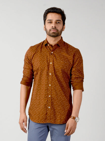Brown Printed Slim Fit Casual Shirt | JB Sport