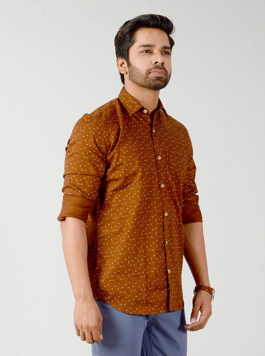 Brown Printed Slim Fit Casual Shirt | JB Sport