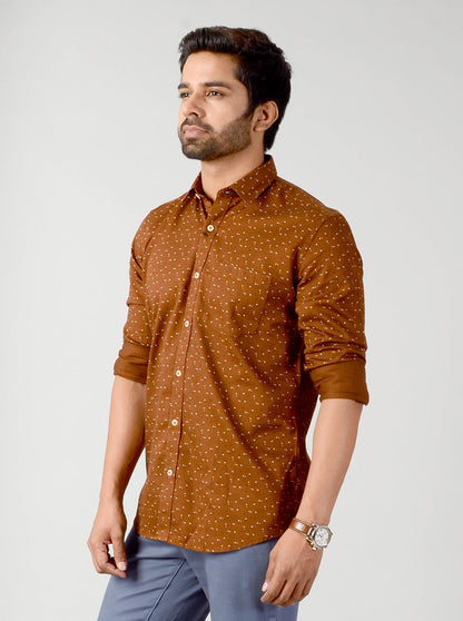 Brown Printed Slim Fit Casual Shirt | JB Sport