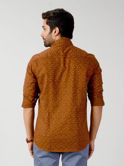 Brown Printed Slim Fit Casual Shirt | JB Sport