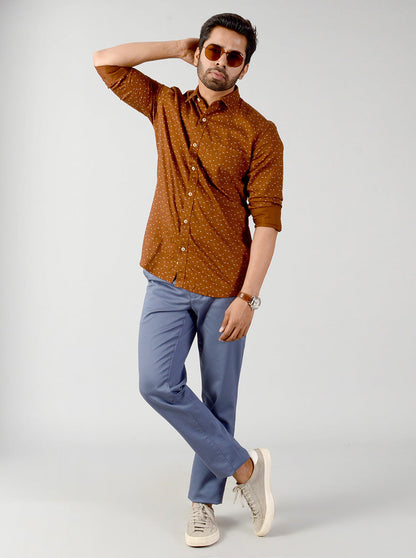 Brown Printed Slim Fit Casual Shirt | JB Sport