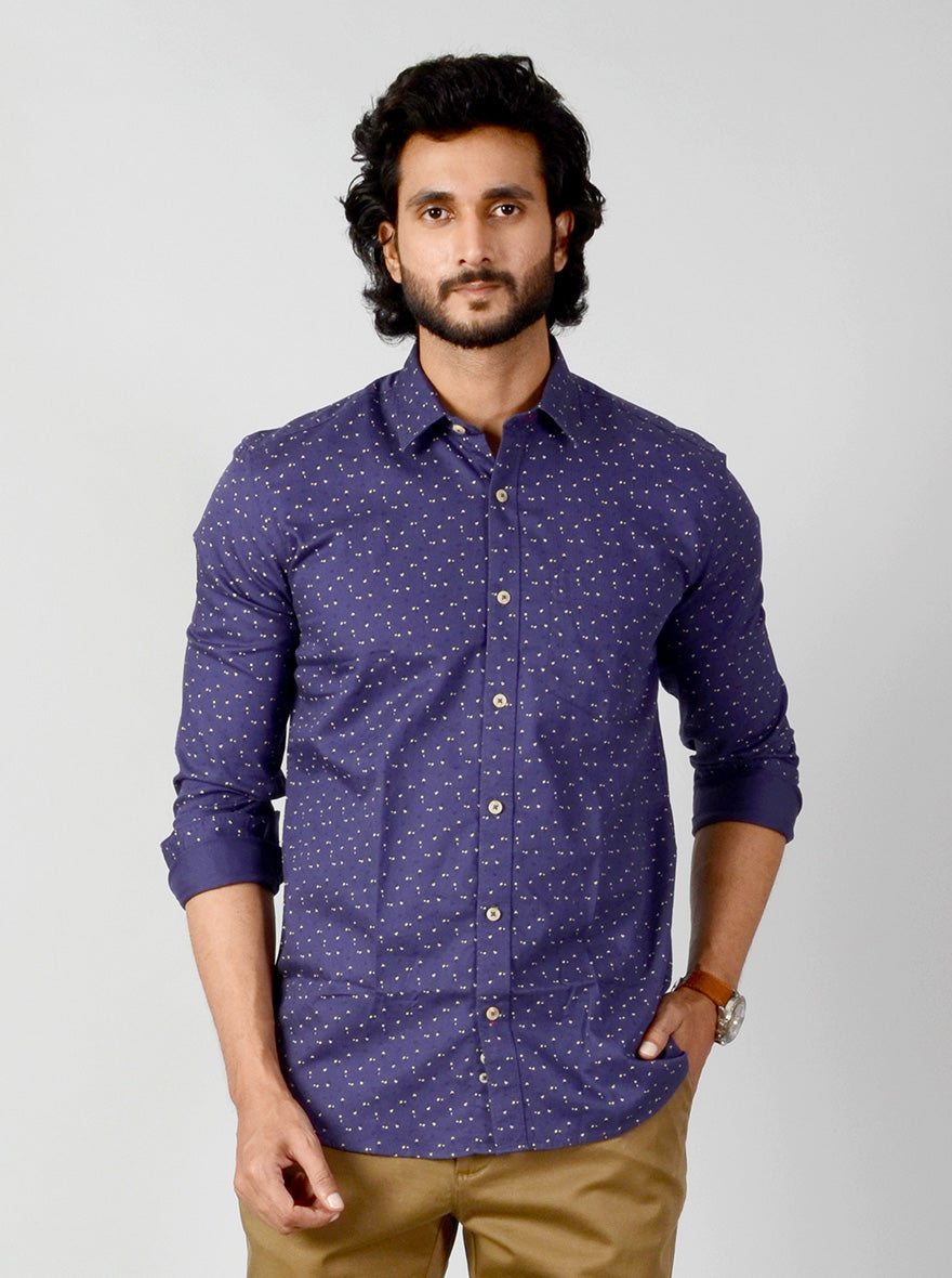 Astral Blue Printed Slim Fit Casual Shirt | JB Sport