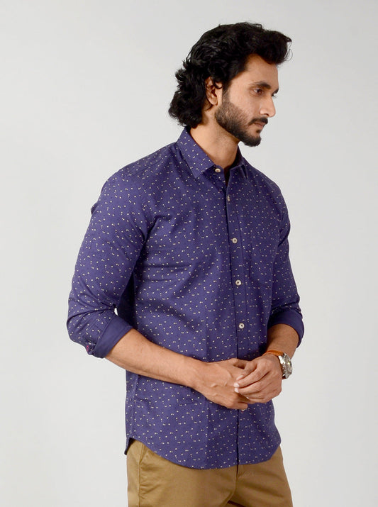 Astral Blue Printed Slim Fit Casual Shirt | JB Sport