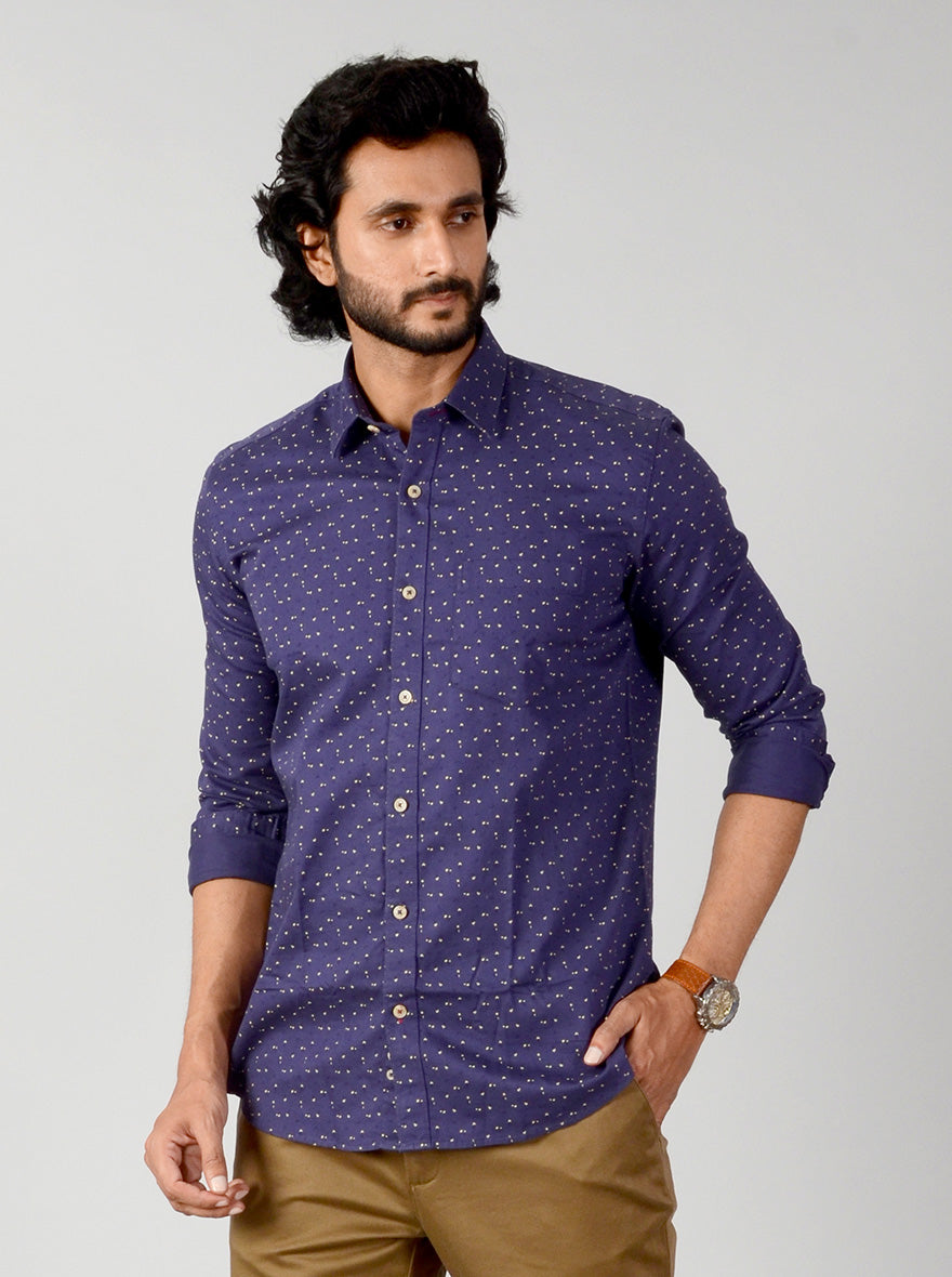 Astral Blue Printed Slim Fit Casual Shirt | JB Sport