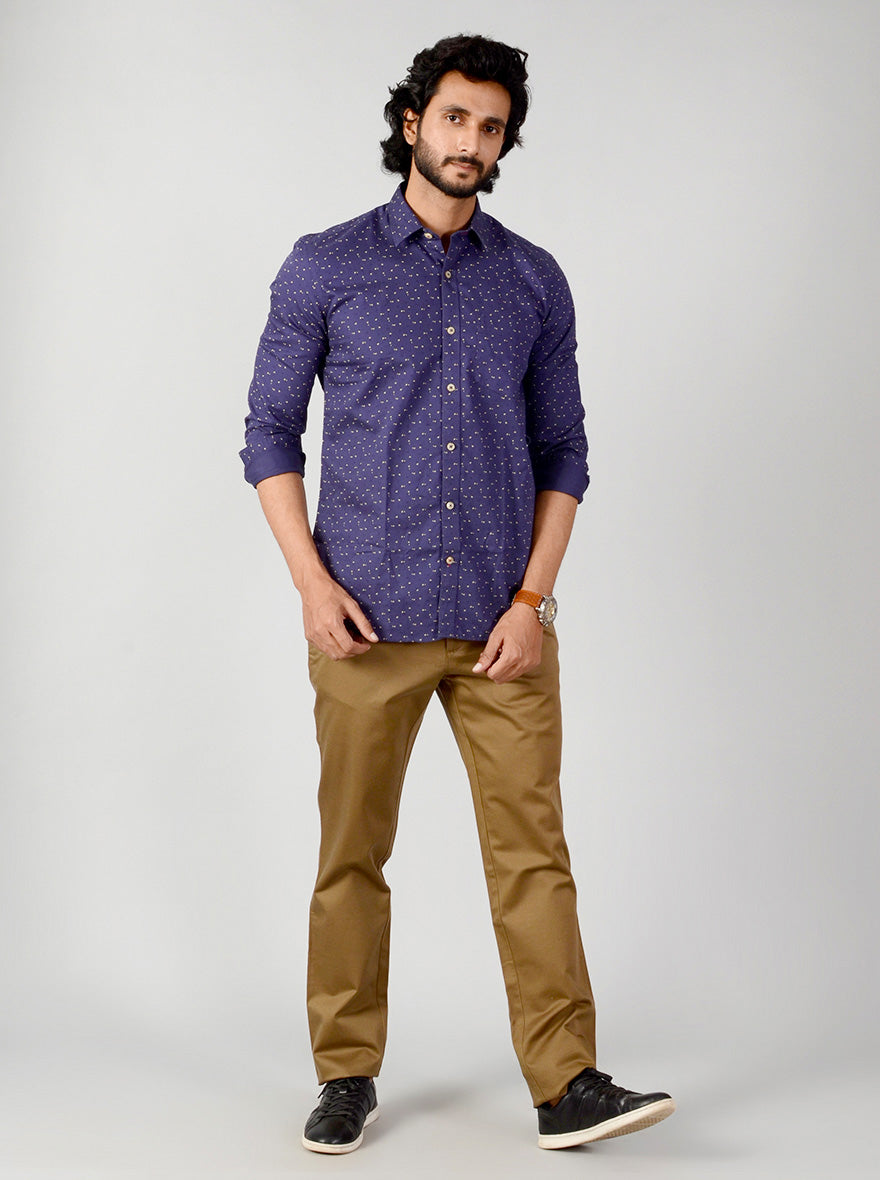 Astral Blue Printed Slim Fit Casual Shirt | JB Sport