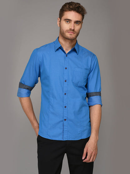 Greenfibre Blue Slim Fit Casual Shirt