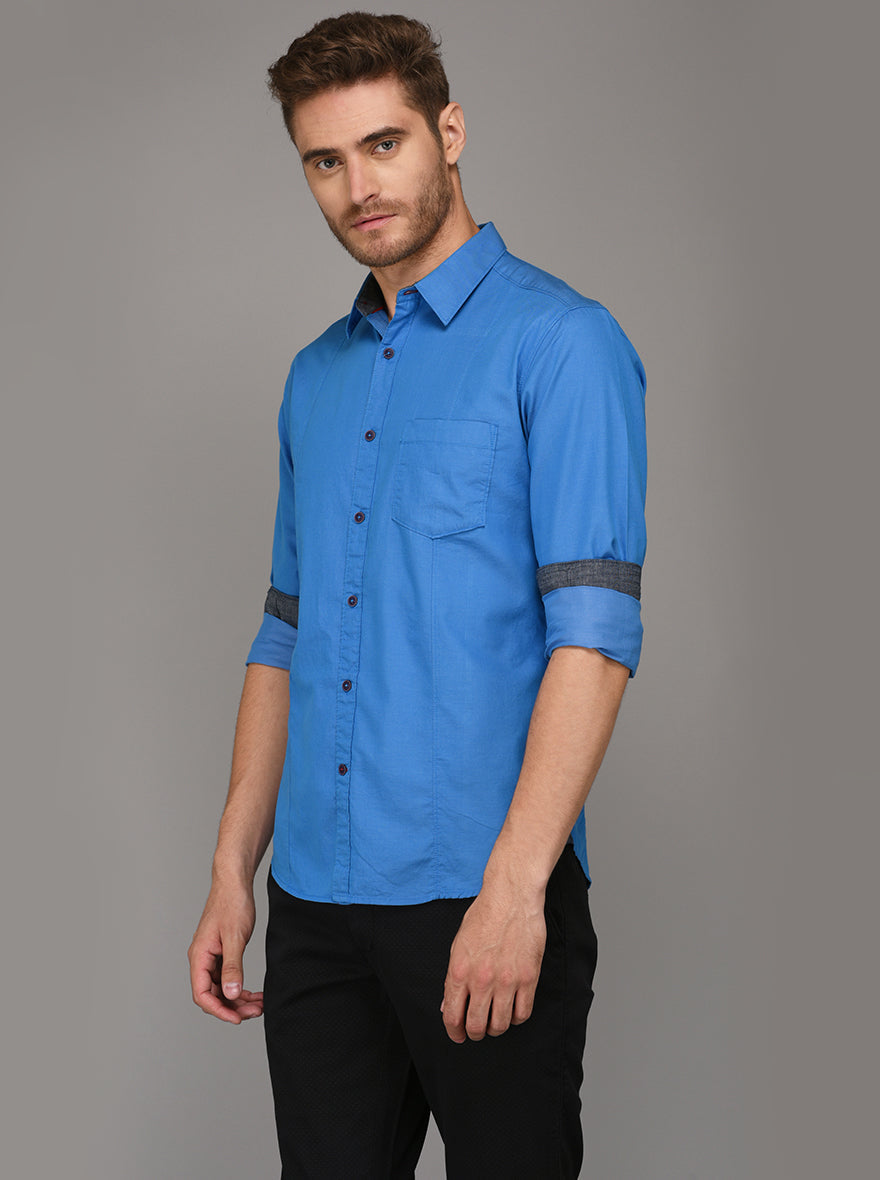 Greenfibre Blue Slim Fit Casual Shirt