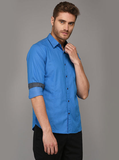 Greenfibre Blue Slim Fit Casual Shirt