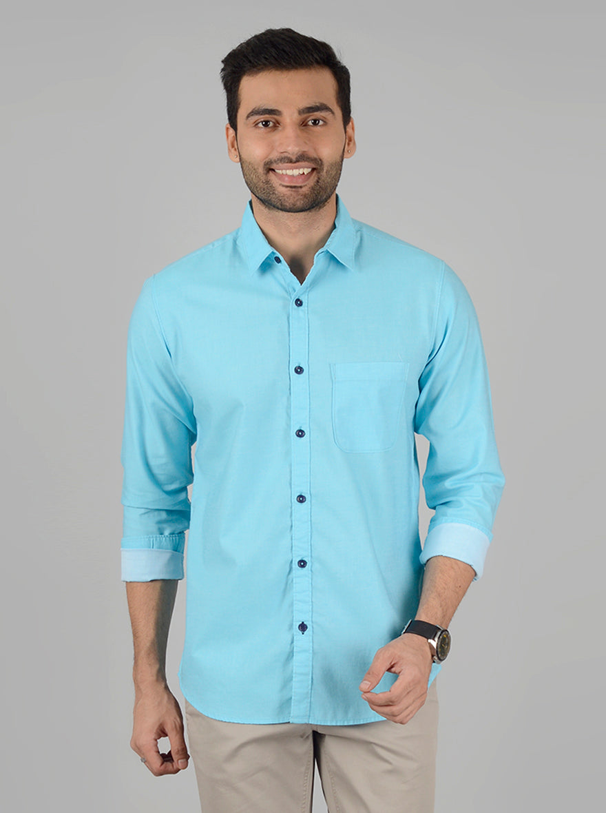 Light Blue Solid Slim Fit Casual Shirt | JB Sport